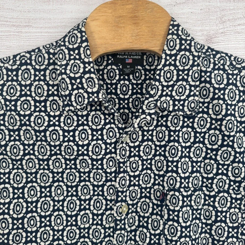 Polo Jeans Co. Ralph Lauren Shirt Medium Short Sleeve Button Up Geometric Floral